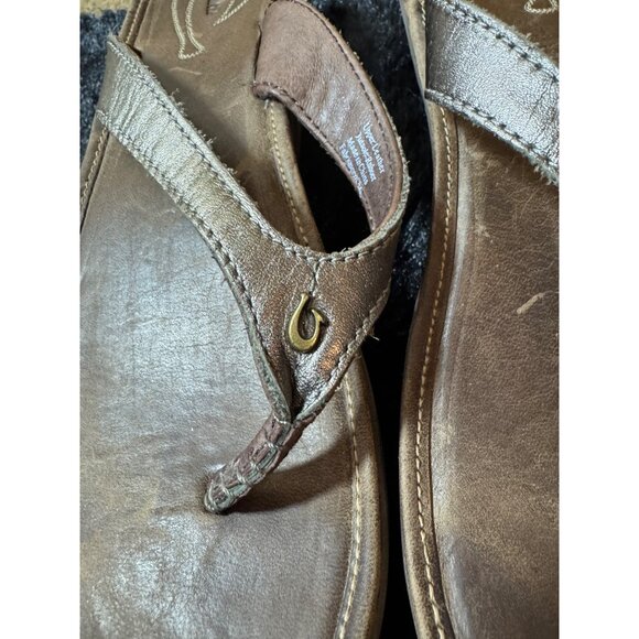 Olukai Womens Leather Platform Flip Flops Size 8 Brown - Picture 3 of 7